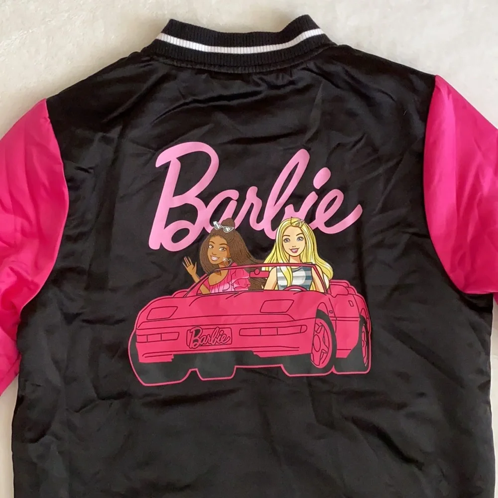 Barbie | Limited Edition Satin Bomber Jacket Corvette Graphic Black Pink (XL)